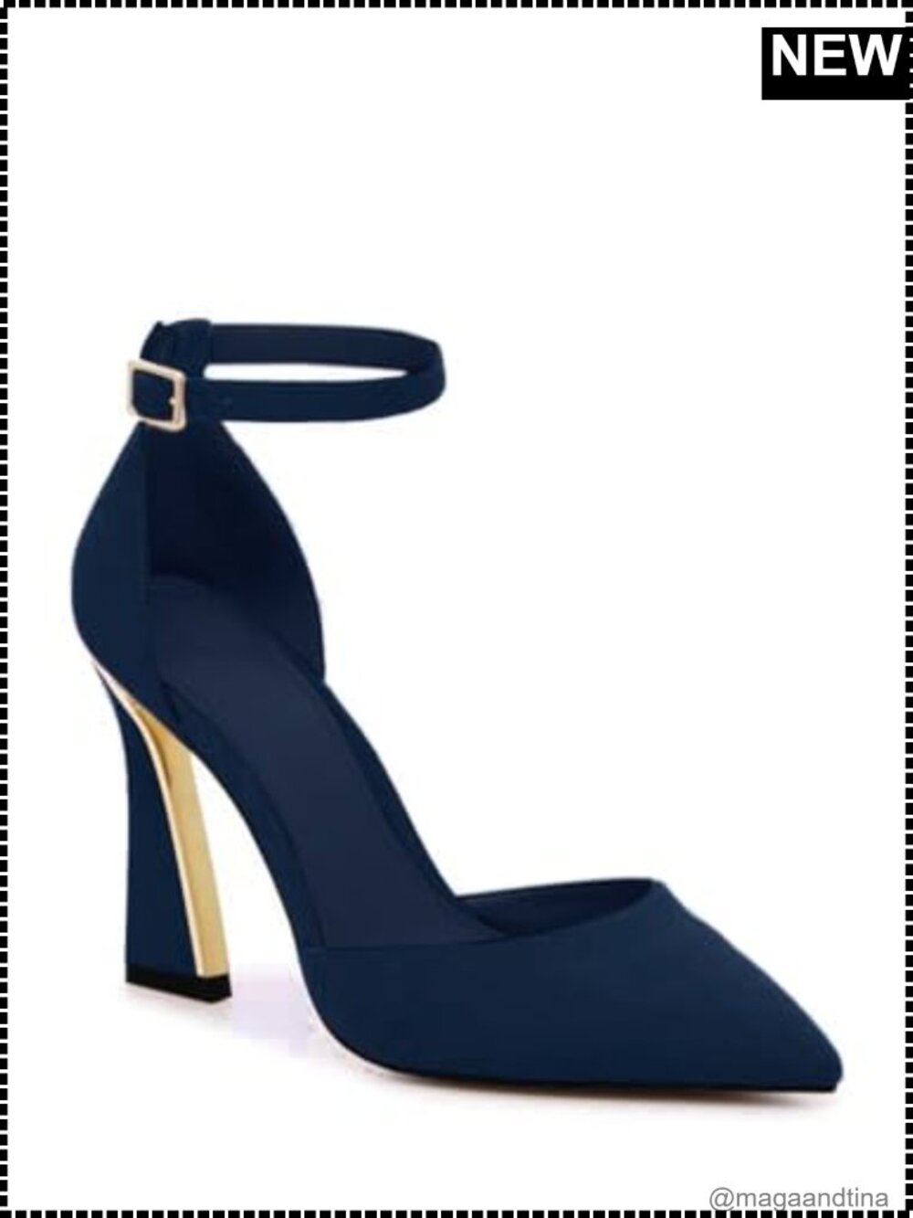 Womens Pointed Toe Ankle Strap Stiletto Pumps Faux Leather 3.54in Heel
